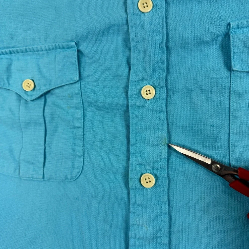 Vintage Polo Ralph Lauren Mens 2XB Blue Linen Cotton Short Sleeve Button Pockets